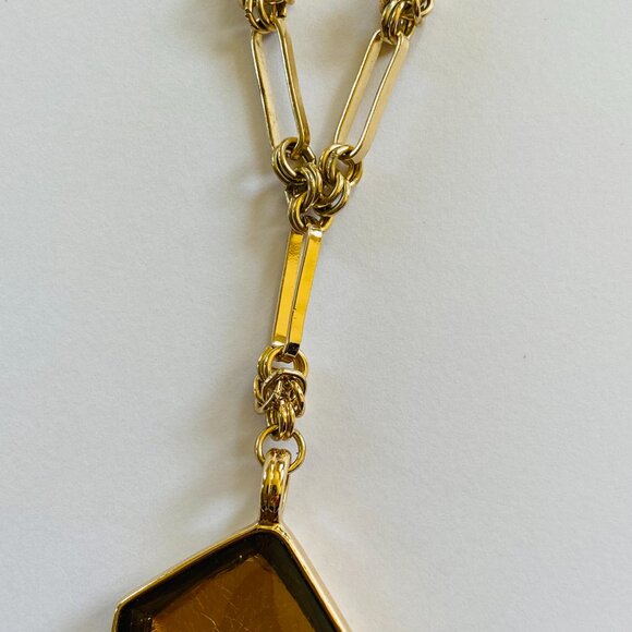 Chico's Gold Tone Large Pendant Statement Necklace Rolo Chain 18 inches - Picture 5 of 10